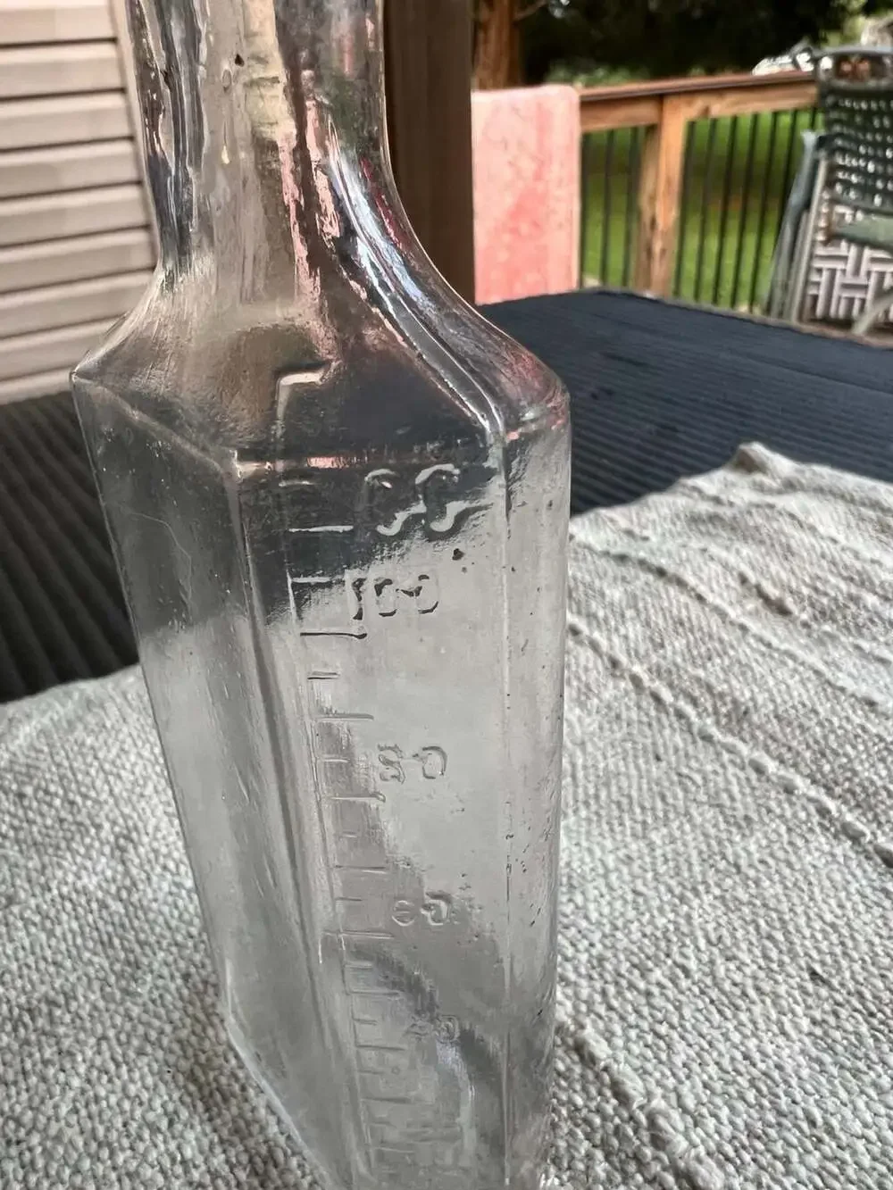 Vintage Graduated Clear Glass Apothecary Medicine Bottle with Embossed Measureme